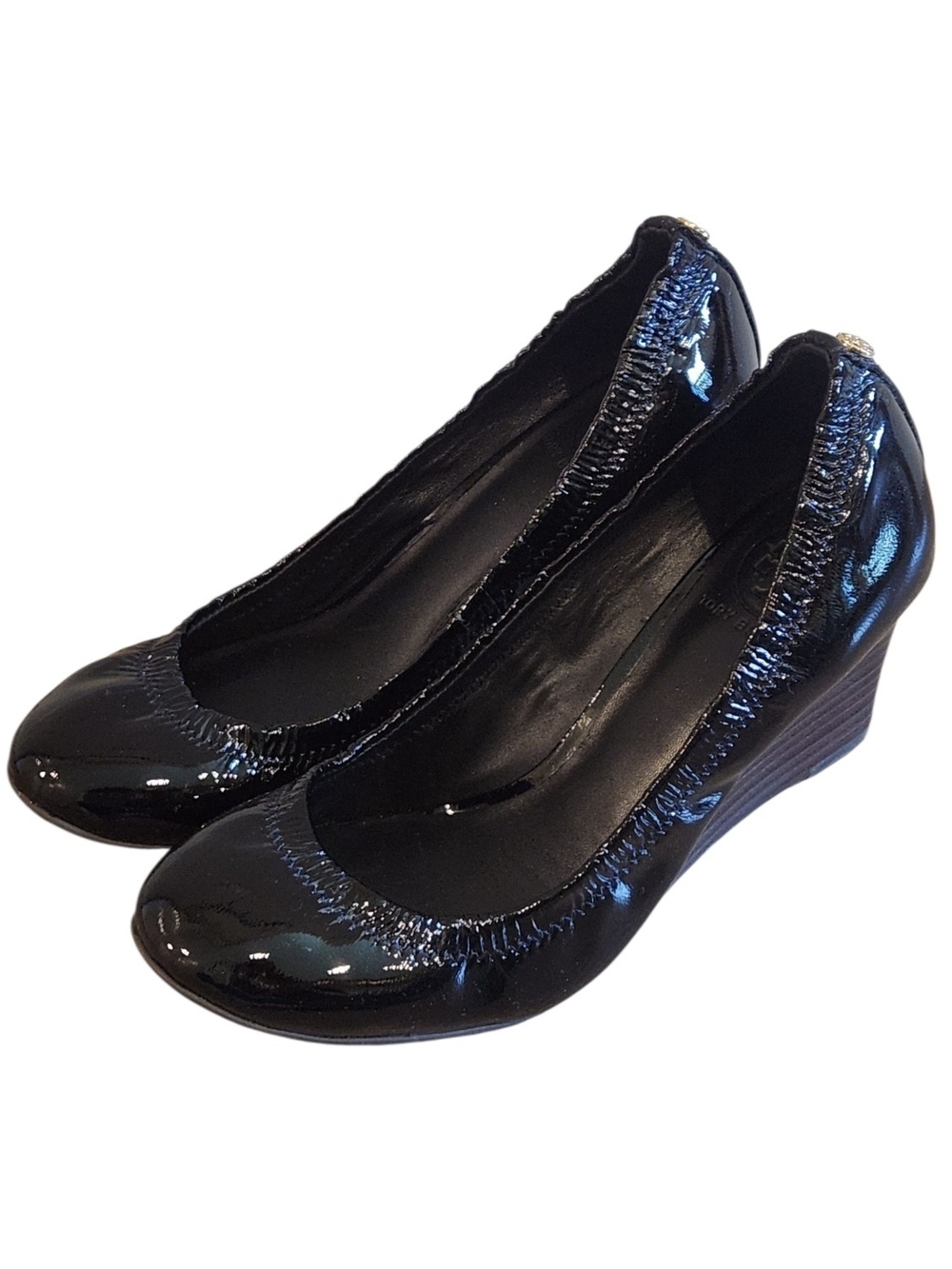EUC Tory Burch Eddie Black Patent Leather Round Toe Ballet Wedge 7.5 Balletcore